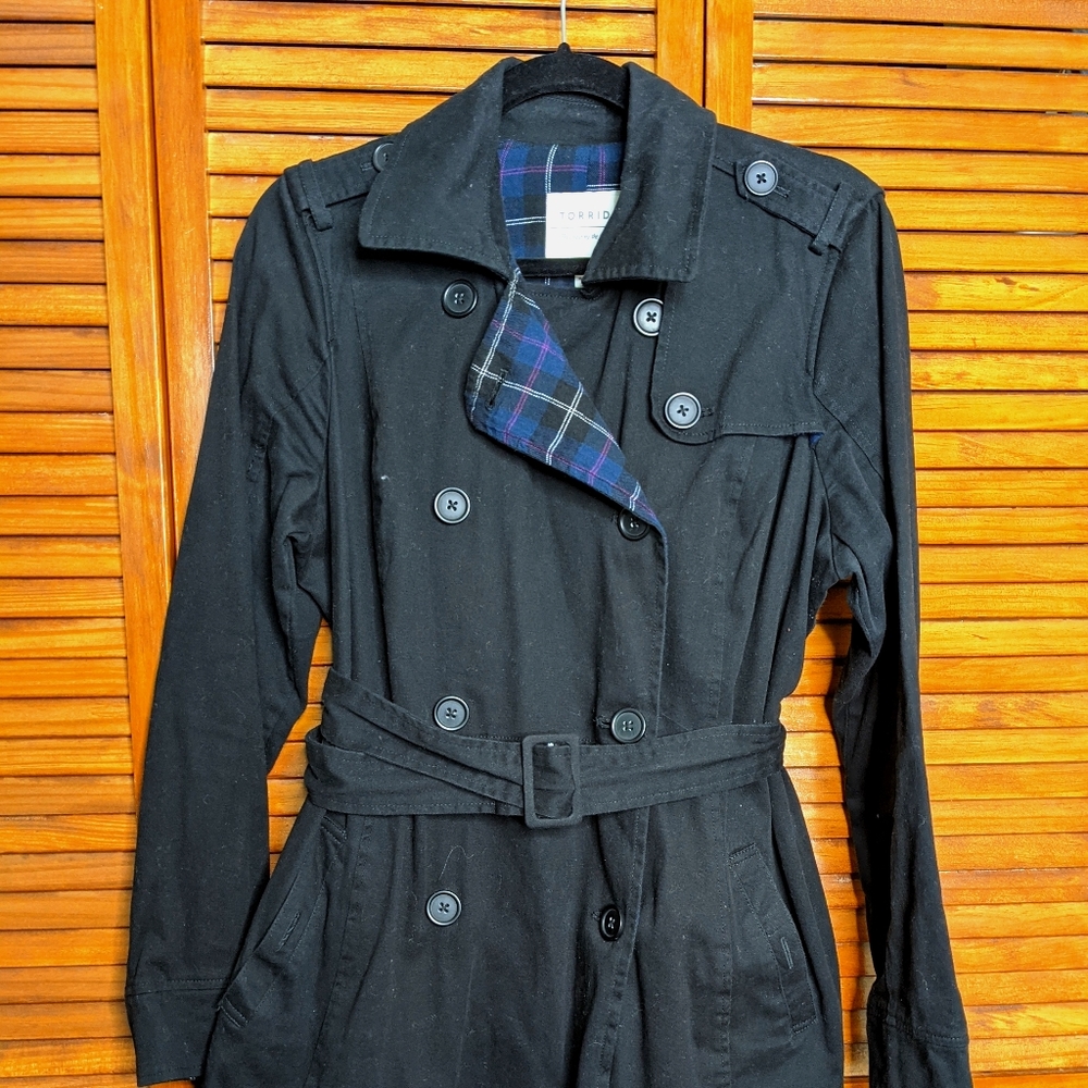Black Twill Plaid Lining Trench Coat